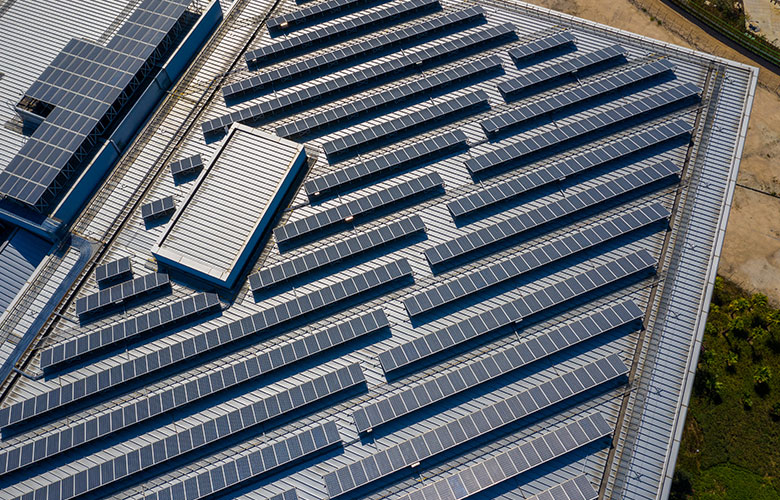 Solar panels on shopping centre roof