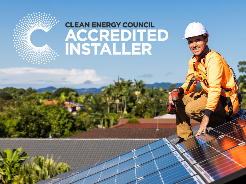 Cec accredited solar installer installing solar panels on a gold coast rooftop.