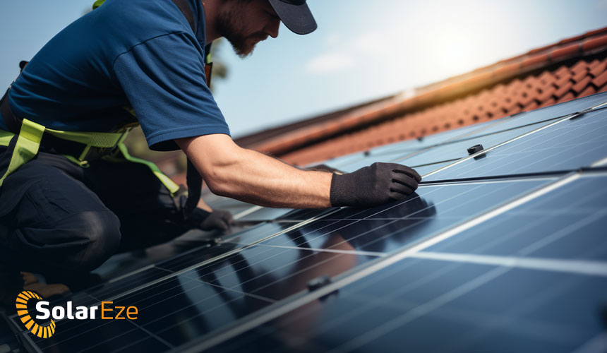 Solareze installer finalising 6.6kw solar system installation